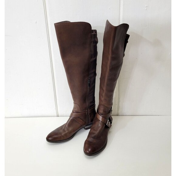 Vince Camuto Paton Brown Leather Knee-High Riding Boots - Picture 5 of 11